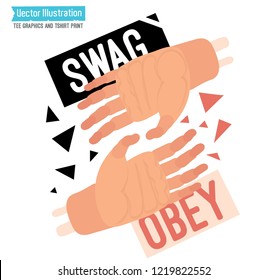 Street Wear Print For T Shirt - Swag Obey. Tee Graphics With Slogan. Hip Hop Street Art. Rap Album Cover, Sticker. Isolated Vector Illustration On White Background