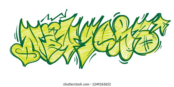 Grafiti estilo flop silvestre Nueva York que pintaba aerosol en la pared. Vida urbana cultura hip hop impresión para camiseta pegatina pegatina camiseta de pantalones ropa de calle marca ilustración subterránea. Vector de stock