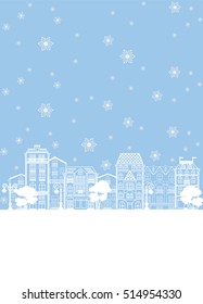 street in winter, Christmas illustration template for greetings card, vector