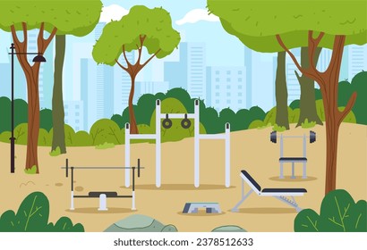 Parque de ejercicios en la calle gimnasio concepto de entrenamiento deportivo al aire libre. Ilustración de diseño gráfico plano vectorial