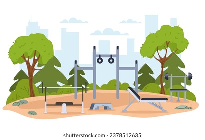 Street workout park fitness gym outdoor sport training concept. Vector flat graphic design illustration