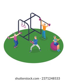 Street workout park with people training, exercising 3d vector illustration concept for banner, website, illustration, landing page, flyer, etc