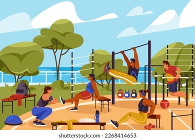 Street workout playground. Cartoon sport zone.