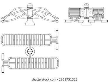 Street workouts strength training equipment. Double sit-up trainer. Equipment for urban outdoor fitness. Vector illustrations.