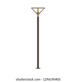 Street yellow light lamp city vector illumination post. Urban old exterior icon equipment highway