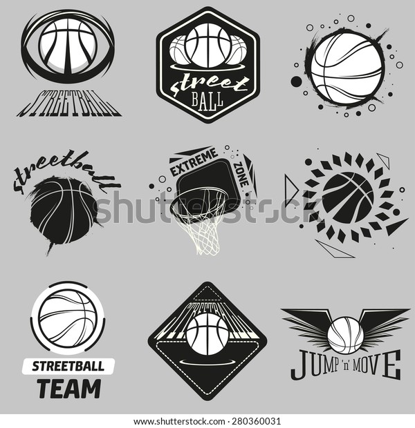 Streetball Basketball Icon Labels Logo Set Stock Vector (Royalty Free ...