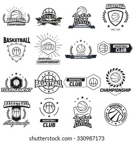 Streetball and basketball icon logo set with ball and basket in modern and vintage styles - stock vector