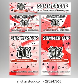 Streetball and basketball set of banner, cards and flyers with label