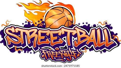 Streetball graffiti text vector design. Basketball wall art illustrations