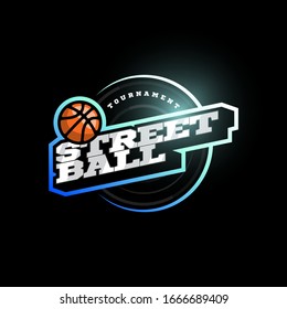 Streetball modern professional sport Typography logotype in retro style. Vector design emblem, badge and sporty template logo design.