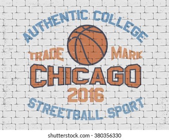 Streetball sport. Chicago. Tee print design. Brick wa Posll graffiti ter.