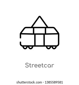streetcar vector line icon. Simple element illustration. streetcar outline icon from transport concept. Can be used for web and mobile