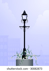 Streetlamp with roses and abstract background vector illustration