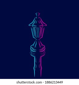 Streetlight park Lamp Line. Pop Art logo. Colorful design with dark background. Abstract vector illustration. Isolated black background for t-shirt, poster, clothing, merch, apparel, badge design