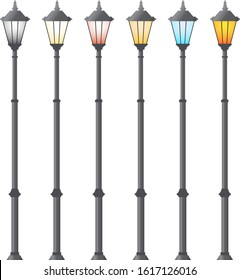 Streetlight Vector Pack. Electricity Equipment Illustrations.Vintage streetlights. Vector retro street lamp lights isolated on white background.