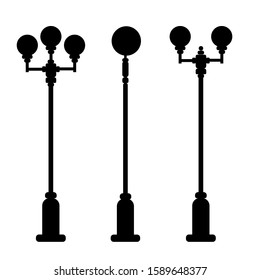 Streetlight vintage lamp silhouette isolated on white background. Vector illustration  of traditional street lamps.