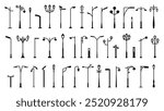 Streetlights silhouettes. Outdoor lighting lamp posts, street light poles and park illumination. Vintage lanterns and modern streetlights shapes vector set.