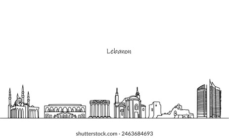 Streets and buildings of Lebanon. Architecture of a Middle Eastern country. The beauty of the culture of an Asian state. Simple vector on a white background on the theme of tourism.