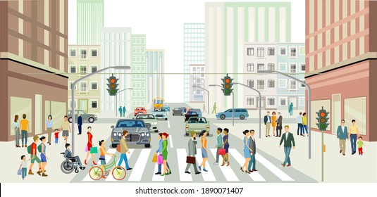 Streets in front of a big city illustration