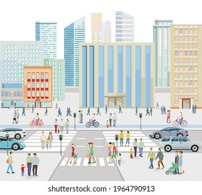 Streets in front of a big city illustration