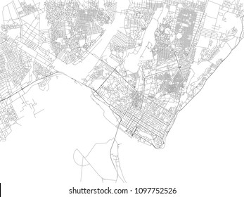 Streets of Maputo, map of the city, capital, Mozambique. Street. Africa. Urban area and houses