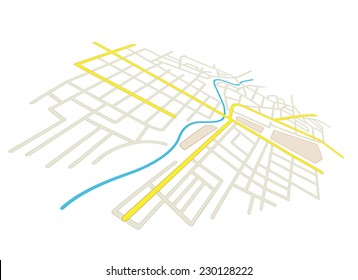 streets on the city plan - vector in perspective