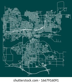 Streets and roads map of Des Moines, Iowa, USA