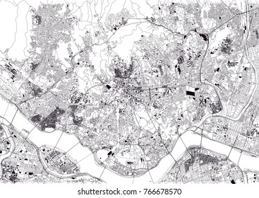 Streets of Seoul, map of the city, South Korea, street map. Buildings