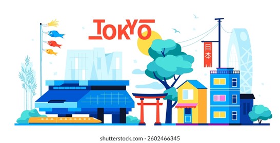 Streets of Tokyo - modern colored vector illustration