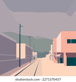 streetscape of brazilian slums, minimalist illustration