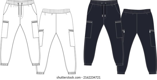 Streetstyle young fashion cargo joggers pants sketch vector