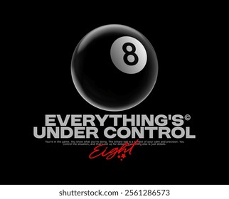 Streetwear 3D billiard ball number 8 print for t-shirt, hoodie and sweatshirt. Isolated on black background