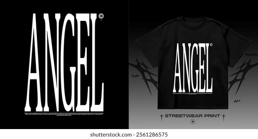 Streetwear "ANGEL" typographic print for t-shirt, hoodie and sweatshirt. Isolated on black background