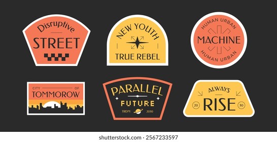Streetwear badges, logos, patch collection. Design vintage typography quotes slogan templates.