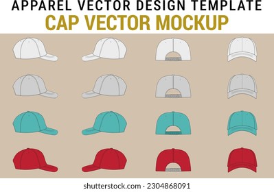 Streetwear Blank Baseball Cap Mockup Breathable Hats Vector Bundle Streetwear Technical Draw Hat Mockup Vector Tech Pack Illustrator Procreate Mockup Template