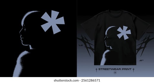 Streetwear blurred silhouette of a man print for t-shirt, hoodie and sweatshirt. Isolated on black background