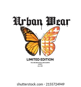 Streetwear Butterfly Vector With Vintage Font Suitable For Menswear Or Youth Wear