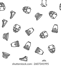 streetwear cloth fashion urban vector seamless pattern thin line illustration