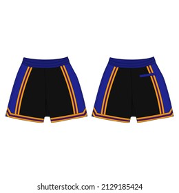 Streetwear Design Black, Light Blue, Purple And Yellow Color V3 With Line Style Short Pants Mockup New Style