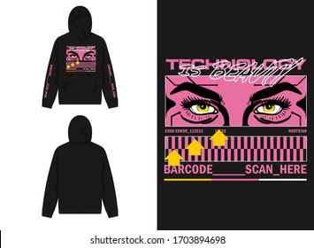 streetwear design hoodie with industrial cybord eyes