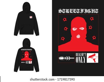 Streetwear Design Hoodie With Industrial Red Ski Mask