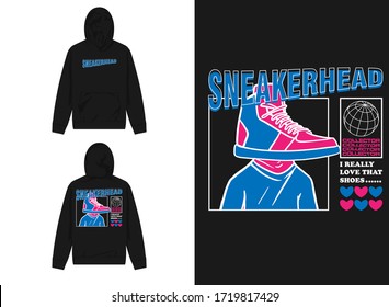 streetwear design hoodie with industrial sneaker head