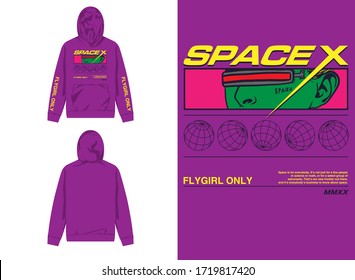 streetwear design hoodie with industrial space alien