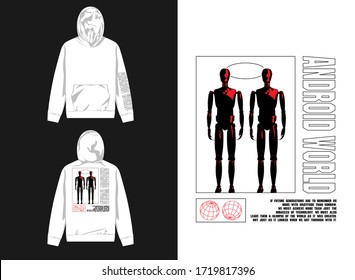 streetwear design hoodie with industrial twin android