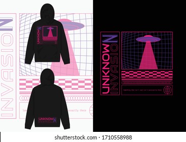 Streetwear Design Hoodie with Industrial UFO Invasion Design