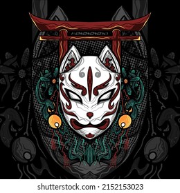 Streetwear Design Japan Kitsune Mask Vector Illustration