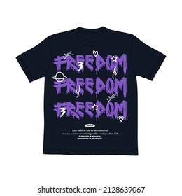 Streetwear Design Purple Color With Typography Freedom Tshirt Mockup New Style