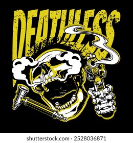 streetwear design skull and deathless slogan