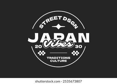 Streetwear design T-shirt template. Japan vibes culture. Monochrome y2k style. Typography futuristic editable. 