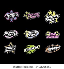 Streetwear graphic design y2k futuristic style logo templates. y2k logo templates design